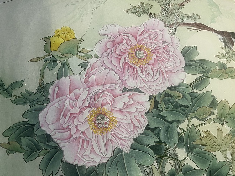 青年书画家 单悦 职业画家刘月秋工笔画作品《富贵寿考图》