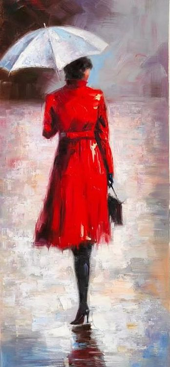 胡冰 纯手绘精品油画《红衣女子》