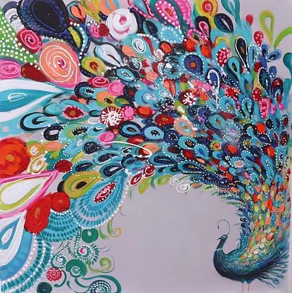 胡冰 纯手绘精品油画《孔雀》