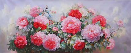 胡冰 纯手绘精品油画《花开富贵》