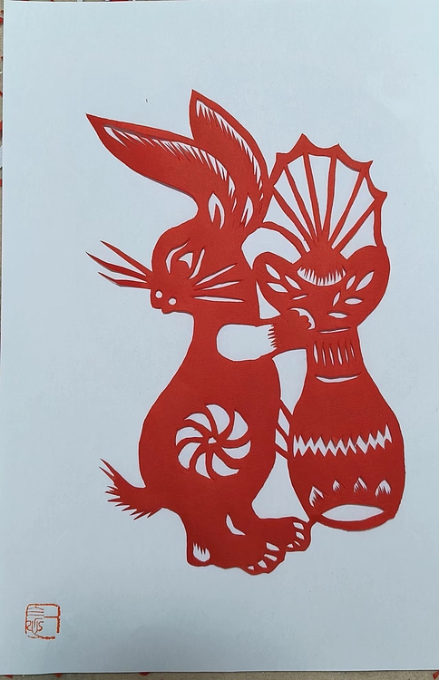 职业书画家 一念 剪纸《元宝兔》《母子情深》《福寿有鱼》《荷花》《脸谱》