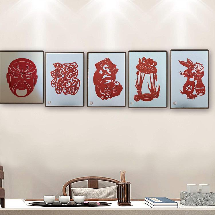 职业书画家 一念 剪纸《元宝兔》《母子情深》《福寿有鱼》《荷花》《脸谱》
