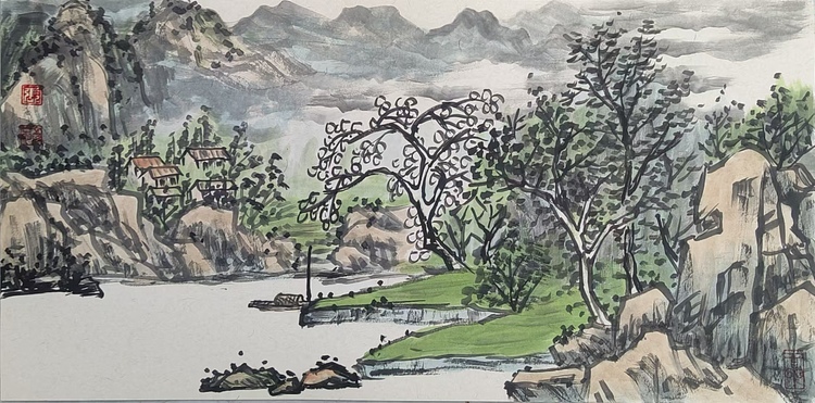 鄘南子 泊舟待渡图