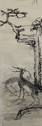 文化老兵 劲松双鹿图