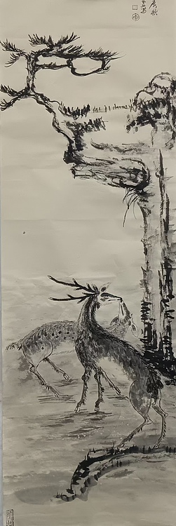 文化老兵 劲松双鹿图