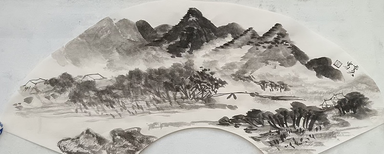 文化老兵 山水扇面