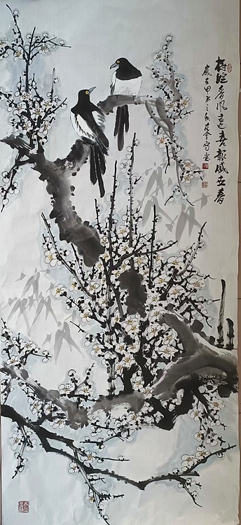 山东省美协会员 闫友会 白梅双喜图