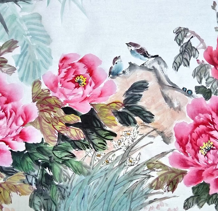 当代著名书画家 醉墨 朱毅江国画《鸟语花香》