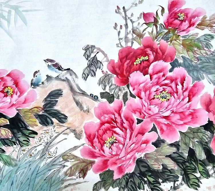 当代著名书画家 醉墨 朱毅江国画《鸟语花香》