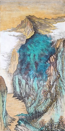 云海松涛 3尺金碧泼彩山水