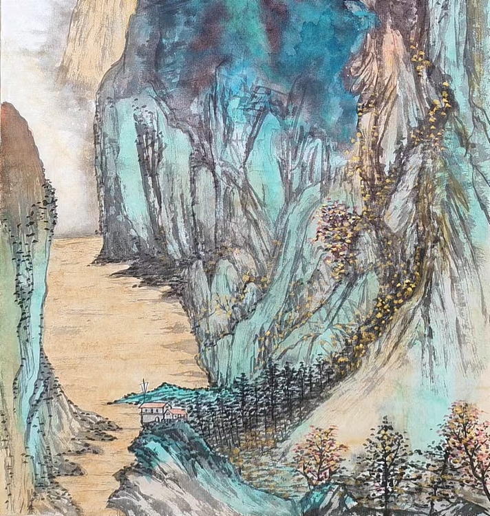云海松涛 3尺金碧泼彩山水