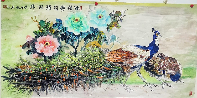 职业书画家 孟红 今日特价:孔雀《独领彩羽耀同群》