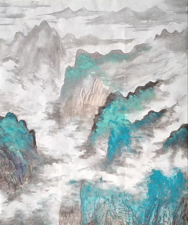云海松涛 泼彩山水画