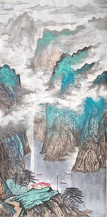 云海松涛 泼彩山水画