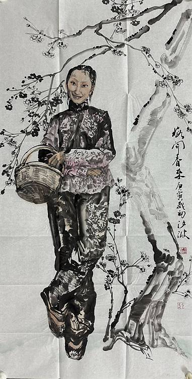 河南大学教授，河南省美协副主席，中美协会员，袁汝波 国画 梅开春来