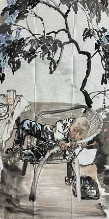 河南大学教授，河南省美协副主席，中美协会员，袁汝波 国画 童年