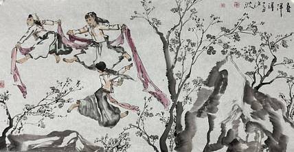 河南大学教授，河南省美协副主席，中美协会员，袁汝波 国画 喜洋洋