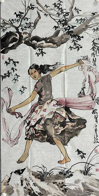 河南大学教授，河南省美协副主席，中美协会员，袁汝波 国画 风声随歌声
