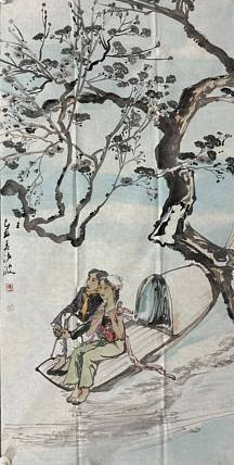河南大学教授，河南省美协副主席，中美协会员，袁汝波 国画 花前树下