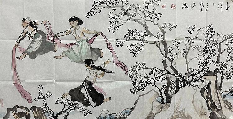 河南大学教授，河南省美协副主席，中美协会员，袁汝波 国画 喜洋洋