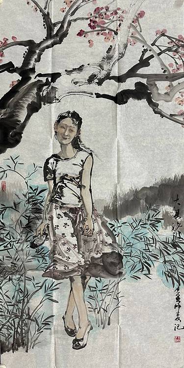 河南大学教授，河南省美协副主席，中美协会员，袁汝波 国画 大梁