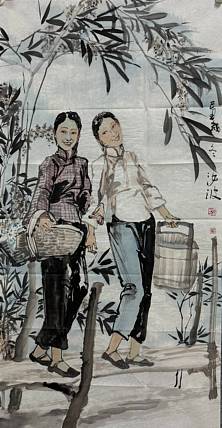 河南大学教授，河南省美协副主席，中美协会员，袁汝波 国画 少女图