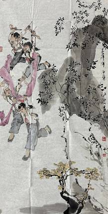 河南大学教授，河南省美协副主席，中美协会员，袁汝波 国画 喜洋洋