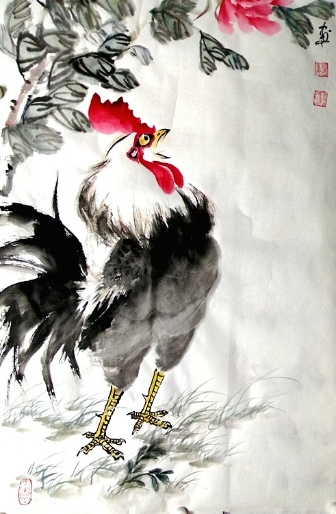 当代著名书画家 醉墨 朱毅江国画《富贵之冠》110*50㎝