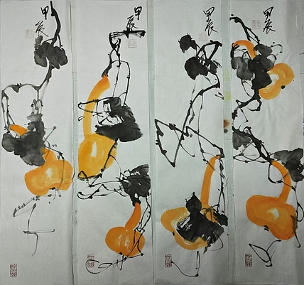 中国老年书画研究会会员 张宝霞 《葫芦四条屏》