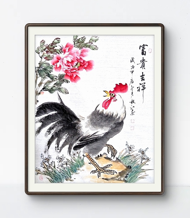 当代著名书画家 醉墨 朱毅江国画《富贵吉祥》68*85㎝