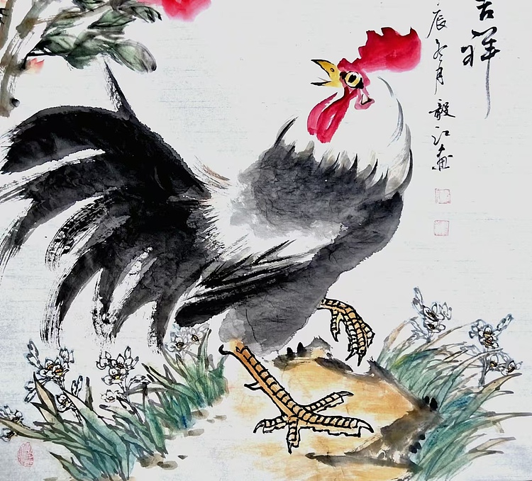 当代著名书画家 醉墨 朱毅江国画《富贵吉祥》68*85㎝