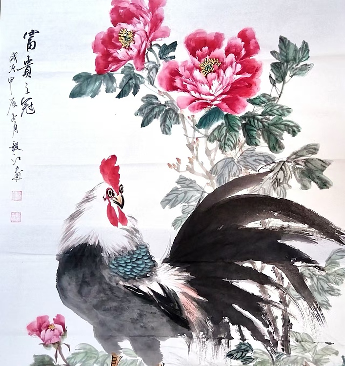 当代著名书画家 醉墨 朱毅江国画《富贵之冠》100*68㎝