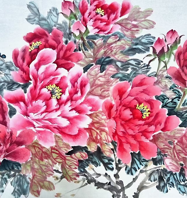 当代著名书画家 醉墨 朱毅江国画《花香情浓》140*50㎝