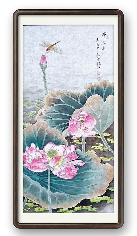 当代著名书画家 醉墨 朱毅江工笔《亭亭玉立》34*68㎝