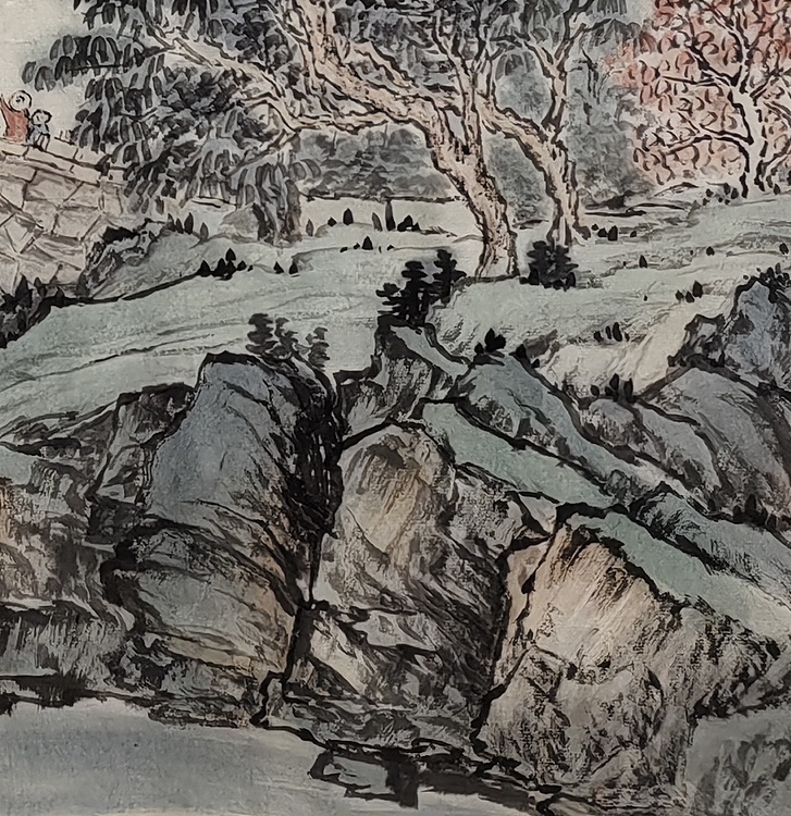 周植筠 溪山飞瀑图