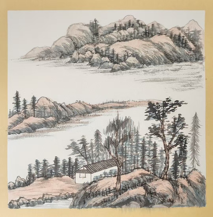 云海松涛 国画团扇四幅