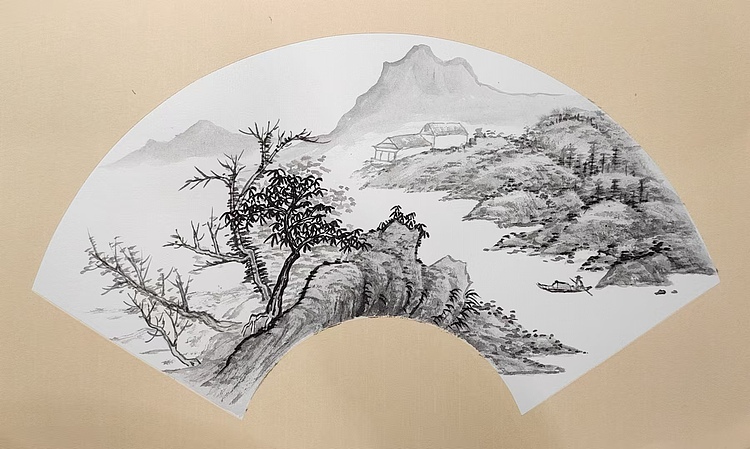 云海松涛 国画扇面山水四幅