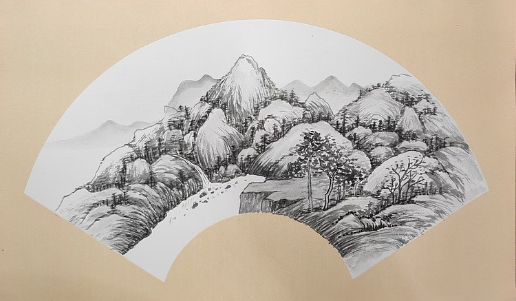 云海松涛 国画扇面山水四幅