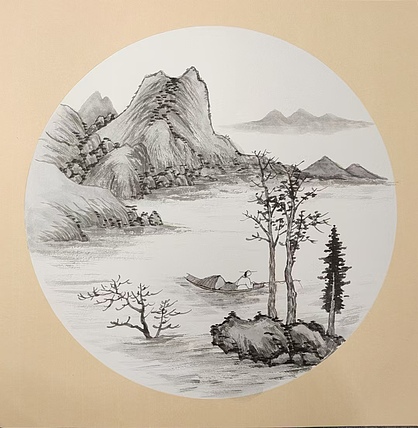云海松涛 国画团扇四幅