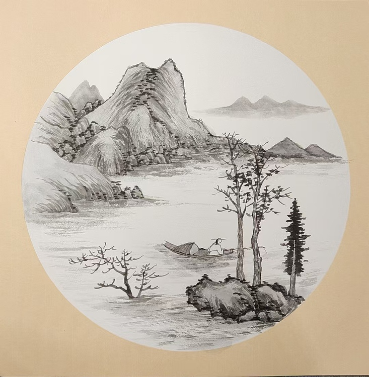 云海松涛 国画团扇四幅