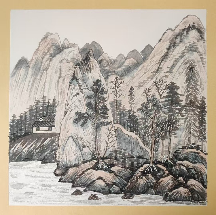 云海松涛 国画团扇四幅