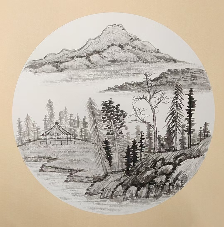 云海松涛 国画团扇四幅