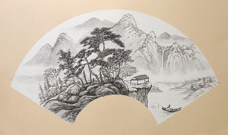 云海松涛 国画扇面山水四幅