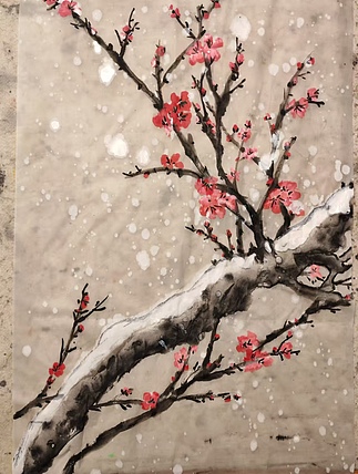 青年书画家 泰然自若 梅雪争春