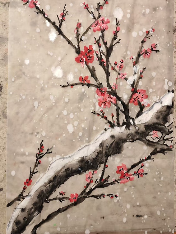 青年书画家 泰然自若 梅雪争春