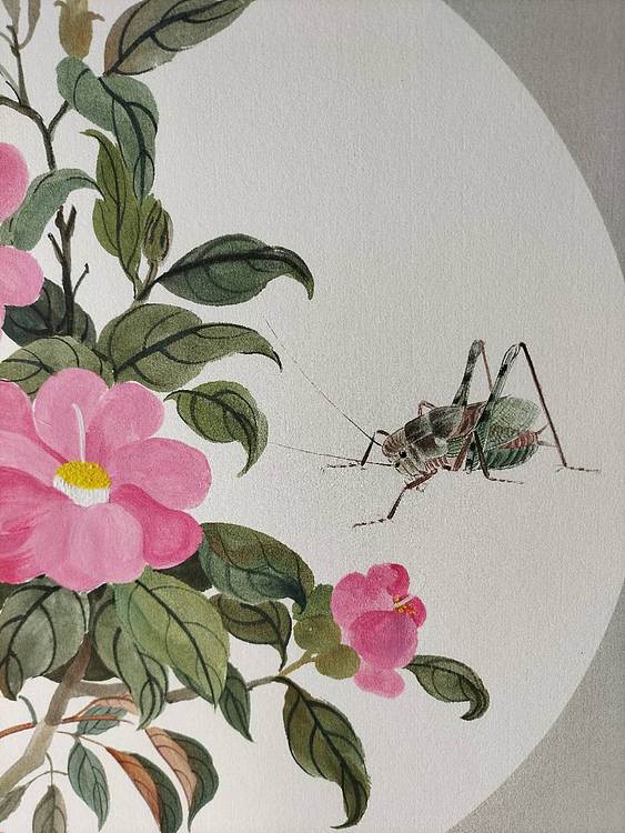 砚沐 茶花蟋蟀小品