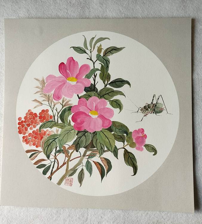 砚沐 茶花蟋蟀小品