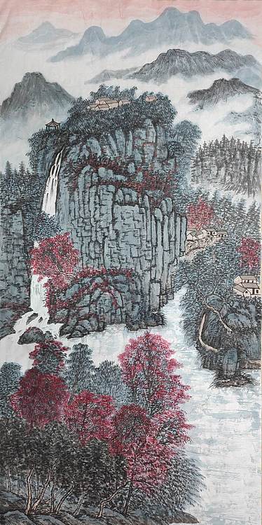 云海松涛 大幅国画 幽燕金秋图