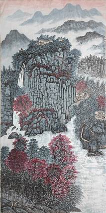云海松涛 大幅国画 幽燕金秋图