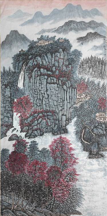 云海松涛 大幅国画 幽燕金秋图